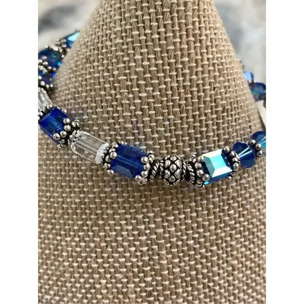 Sapphire Austria Crystals with Bali Sterling Silver Bracelet #mothers day